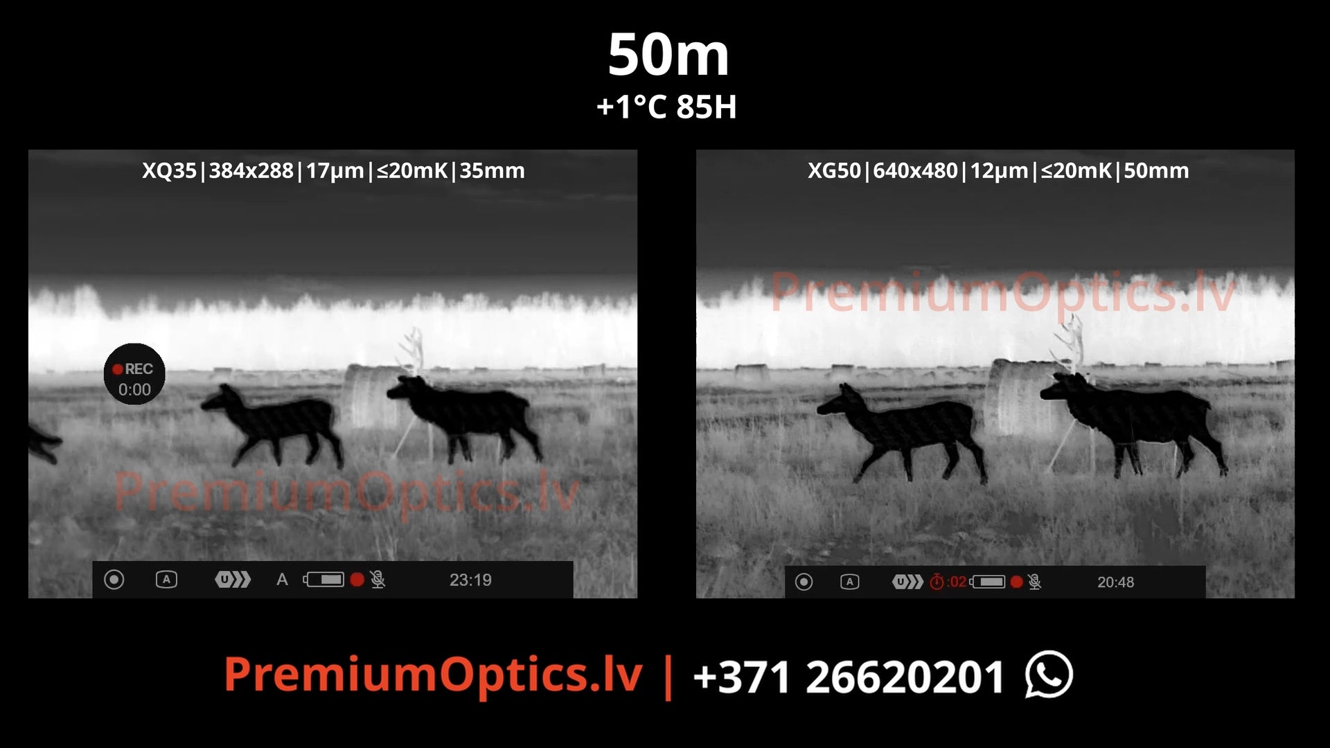 Pulsar Krypton XG50 vs XQ35 termālās uzlika tests miglas apstākļos 50 metros, brieža ragi