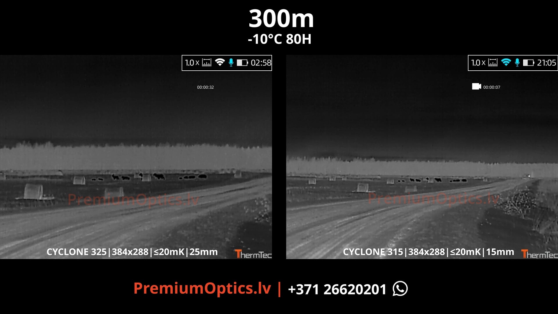 ThermTec Cyclone termokameras tests 300 metros – kompakta monokulāra attēls (1x palielinājums)